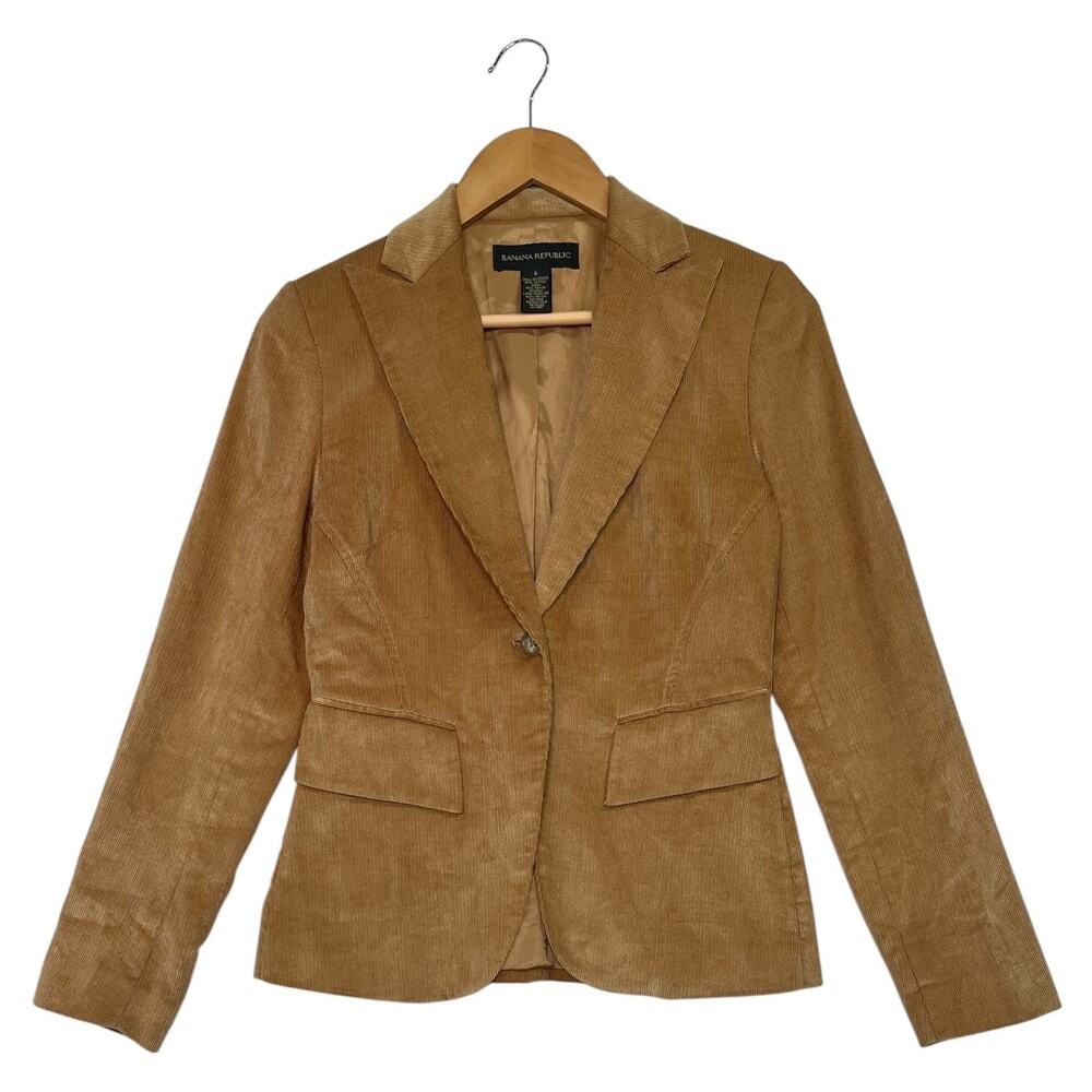 Vintage Banana Republic Blazer Womens 0 Brown Camel Corduroy Career Preppy Y2K